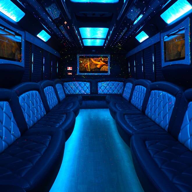Party bus rental with LED lighting