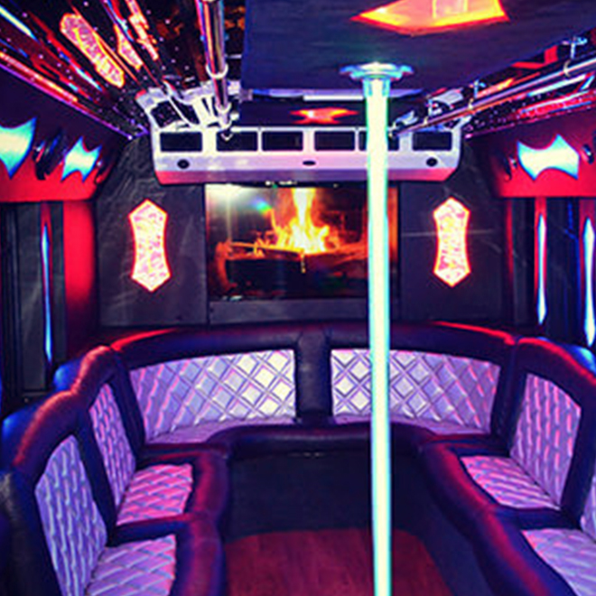 Gilbert party bus rental with a dance pole